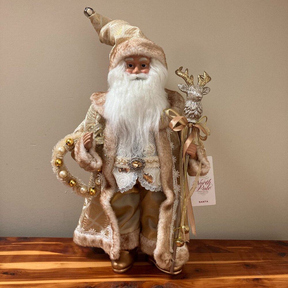 North Pole Trading Co. Santa Figurine 20'' Gold Christmas New